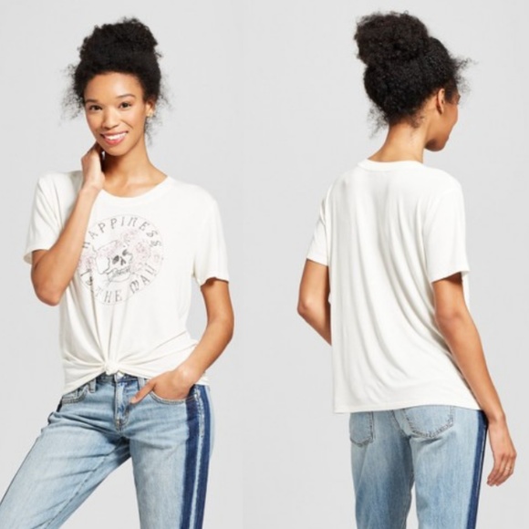 Fifth Sun Happiness Drapey Graphic Skull T-Shirt - Picture 2 of 8